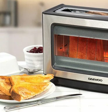 Daewoo 2-Slice Glass-Front Toaster with Wide Slots