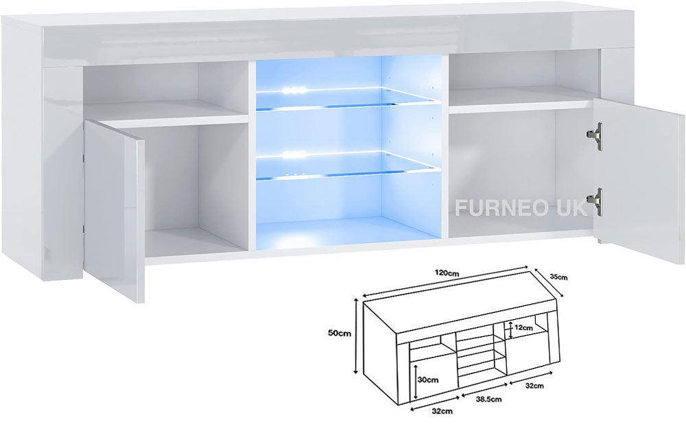 Furneo White TV Stand 120Cm