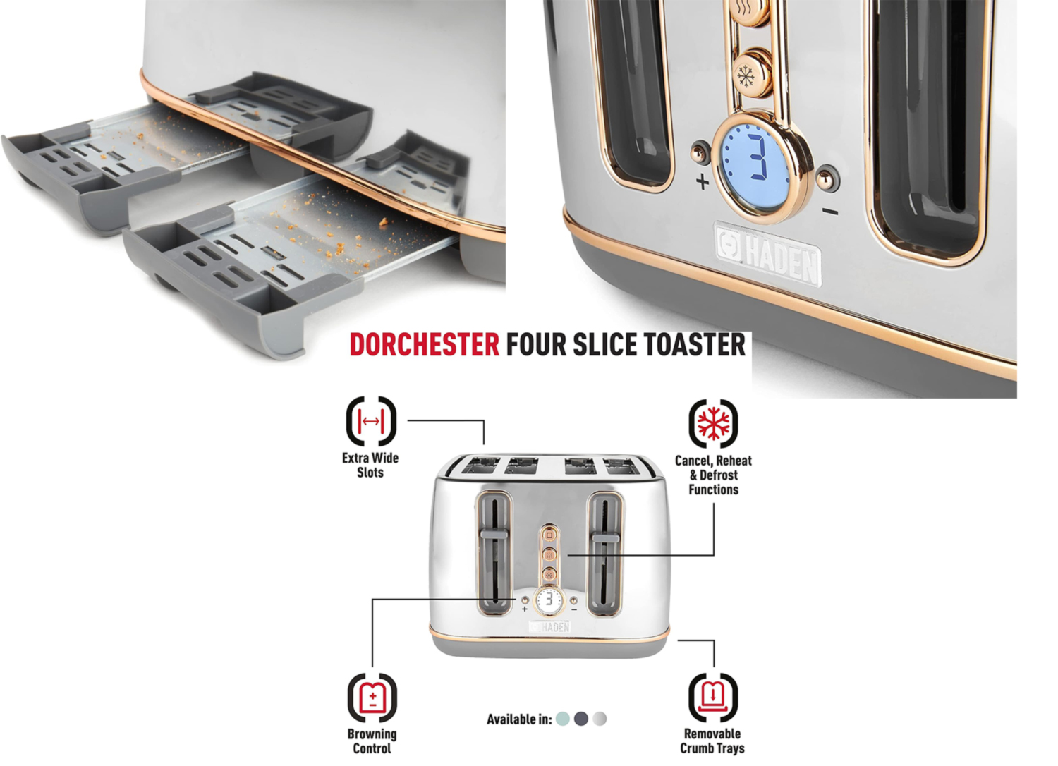 Haden Dorchester Stainless Steel and Rose Gold 4-slice Toaster