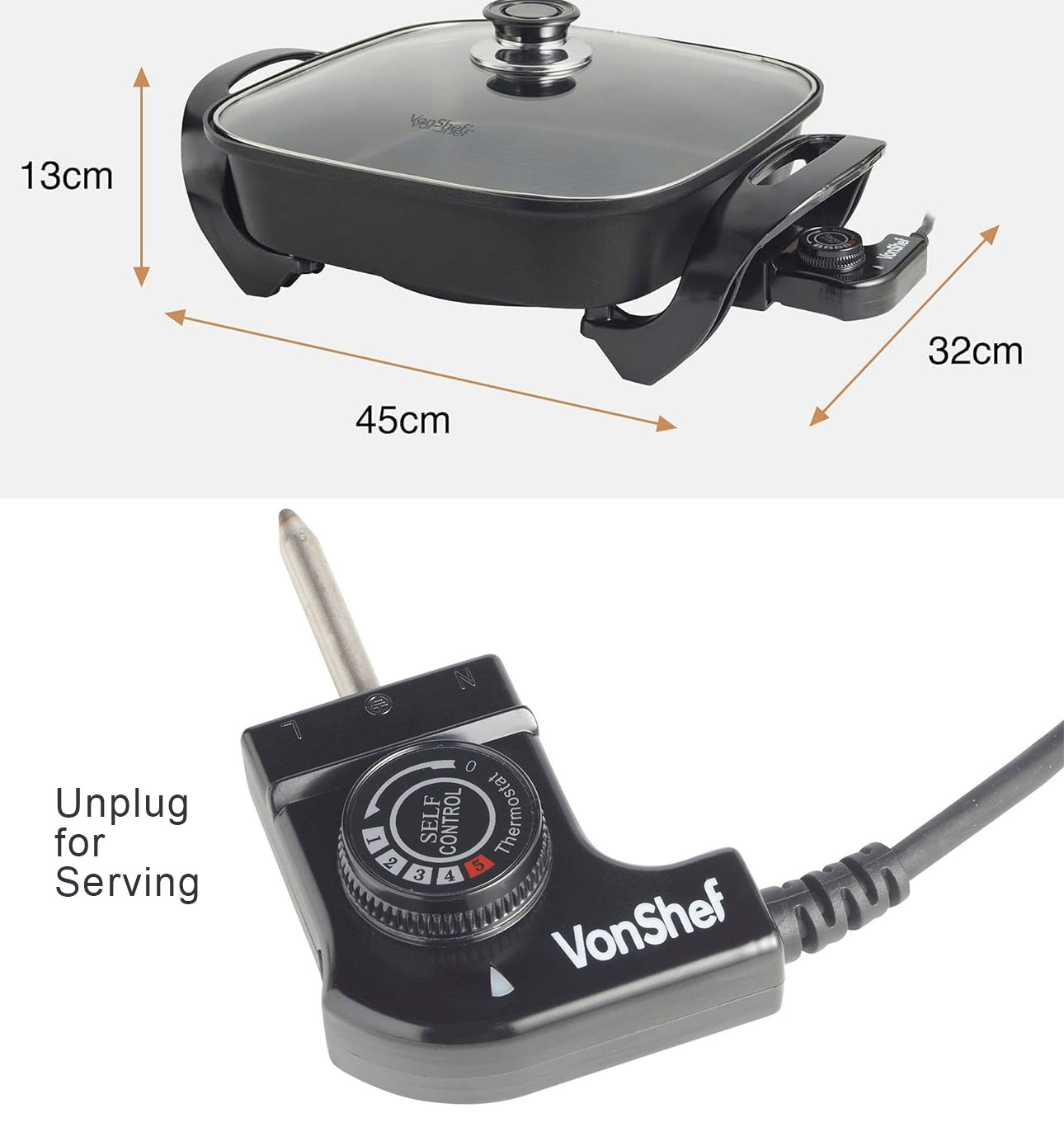 VonShef Multi-Cooker 5L-Electric Frying Pan